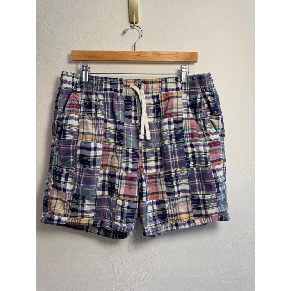 JCrew Re-Imagined Mens Patchwork Madras Shorts Multicolor Plaid Cotton Large